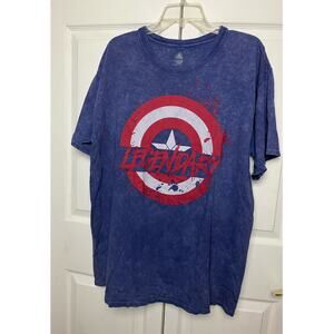 Disney Marvel Captain America Legendary Distressed Blue T-Shirt Size XL